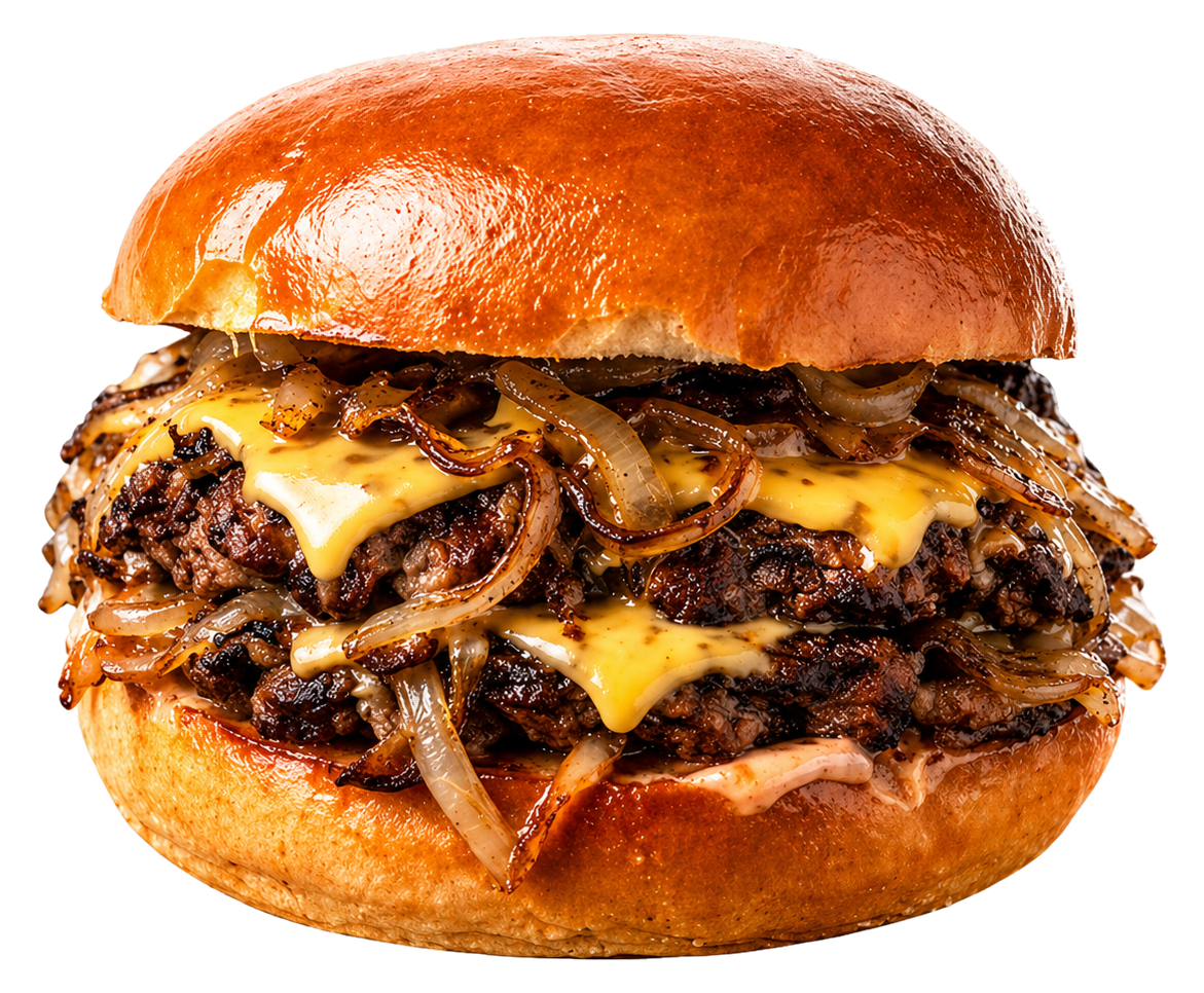 Smash burger MIAZGA w Łodzi z podwójną wołowiną, serem i cebulą