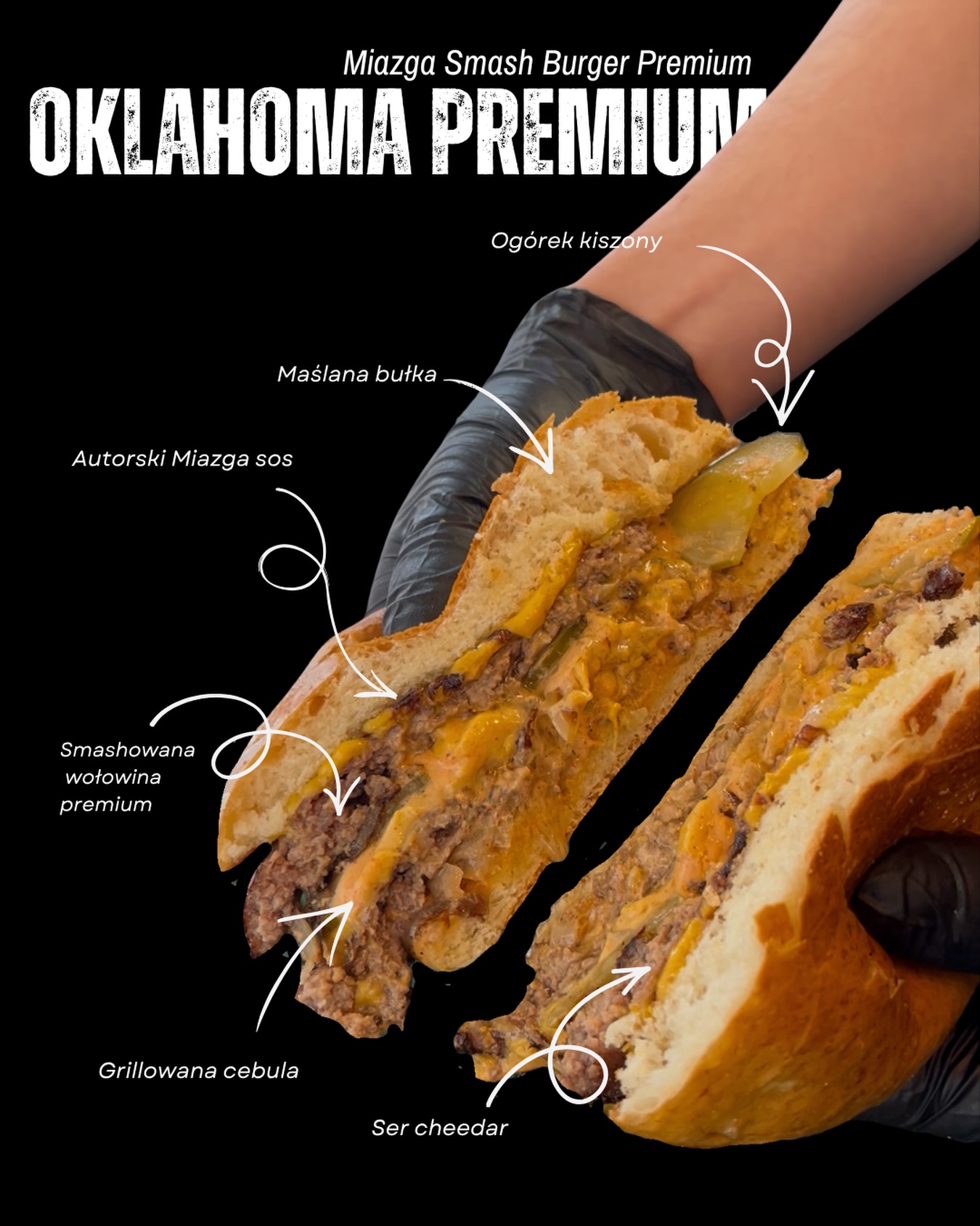 Przekrój smash burgera Oklahoma Premium z MIAZGA Łódź